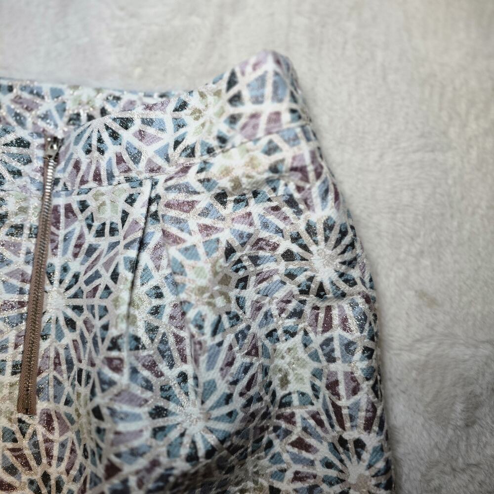 Mi ami Metallic Brocade Mini Skirt Women's Small - Geometric Jacquard High Waist - Picture 6 of 16